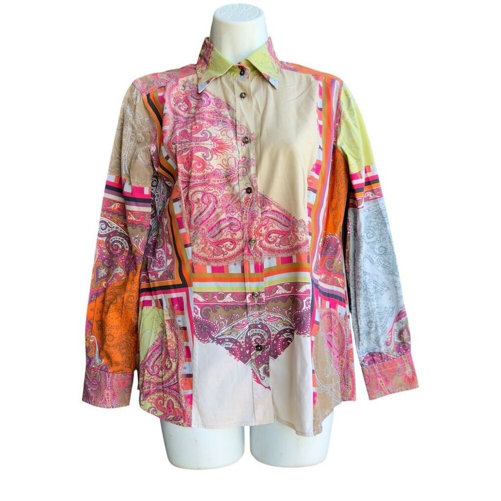 Etro Paisley Button-Up Shirt Size 44 Multicolor Cotton Preppy Casual Academia